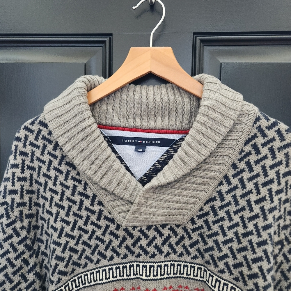 90's Tommy Hilfiger Geometric Print Pullover Shawl Collar Y2K - Picture 4 of 14